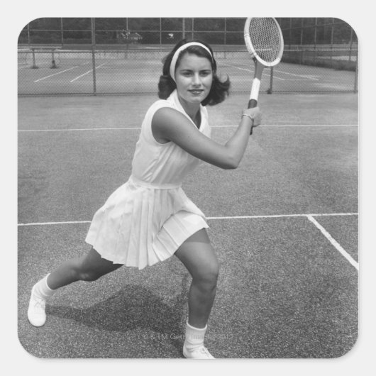 Vrouwen die tennis spelen vierkante sticker (Voorkant)