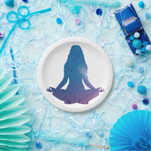 Vrouwen die yoga oefenen - Kies achtergrondkleur Papieren Bordje (Feest)