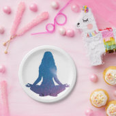 Vrouwen die yoga oefenen - Kies achtergrondkleur Papieren Bordje (Feest)