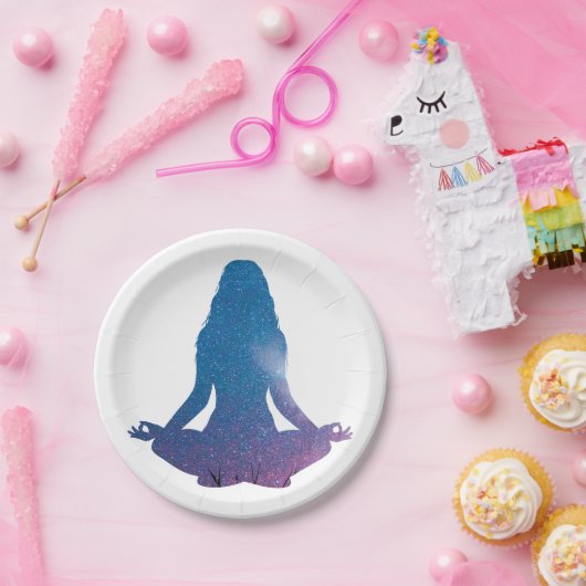 Vrouwen die yoga oefenen - Kies achtergrondkleur Papieren Bordje (Feest)