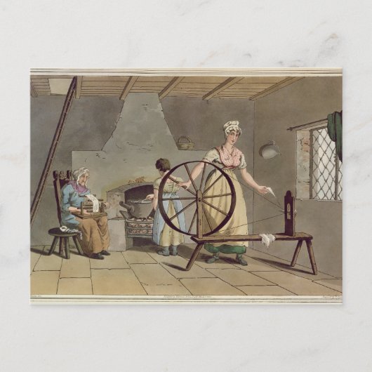 Vrouwen draaien uit 'Costume of Yorkshire' Briefkaart (Voorkant)