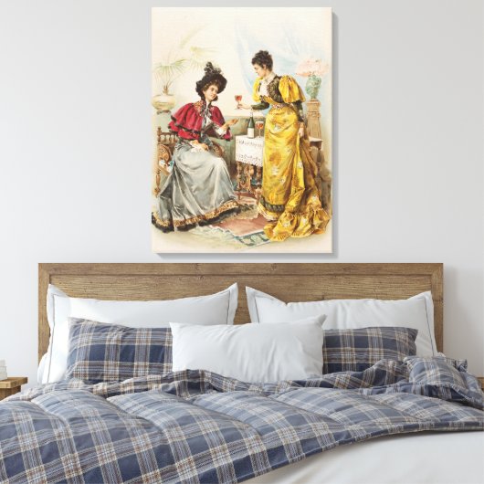 vrouwen Drink Antiek doek op wijn Canvas Afdruk (Insitu (Slaapkamer))