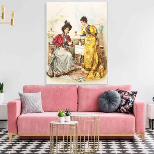  vrouwen Drink Antiek doek op wijn Canvas Afdruk (Insitu (Woonkamer))