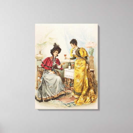  vrouwen Drink Antiek doek op wijn Canvas Afdruk (Voorkant)