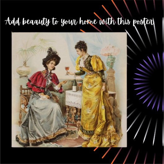 vrouwen Drink Antiek Poster van wijn