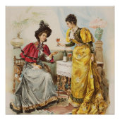 vrouwen Drink Antiek Poster van wijn (Voorkant)