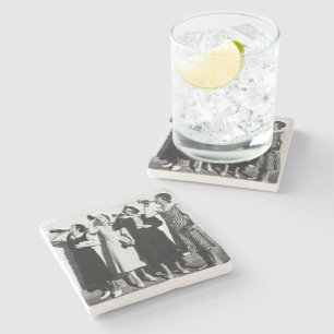 Vrouwen Drink Bier Oude Fotografie Bier Stenen Onderzetter