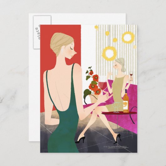 Vrouwen Drink wijn Briefkaart (Voorkant / Achterkant)
