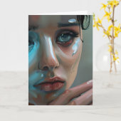 Vrouwen droevig gezicht | Huilblanco Kaart (Gele Bloem)