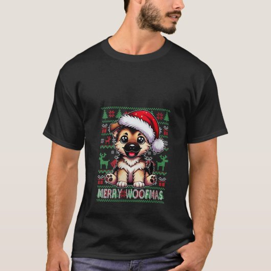 Vrouwen Duitse Herder Kerst Lelijke Trui Fun T-shirt (Voorkant)