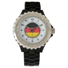 Vrouwen Duitse vlag Rhinestone Zwart emaille horlo Horloge