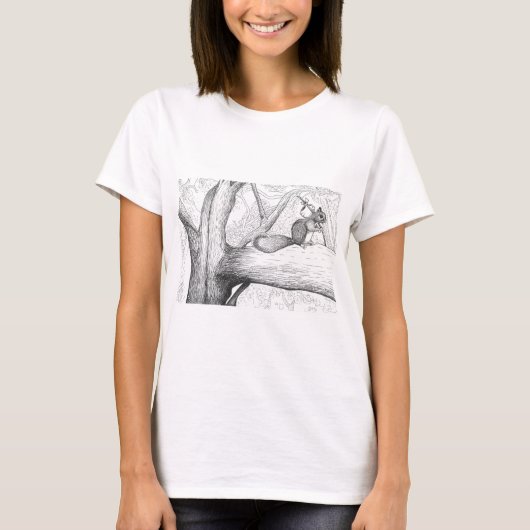 Vrouwen eekhoorn in bomen bedrukt T-shirt (Voorkant)