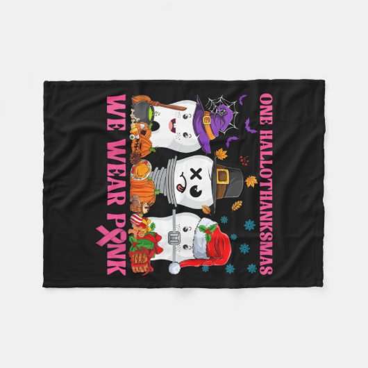 Vrouwen Een Hallothanksmas We Draag Roze Tandenbor Fleece Deken (Voorkant (Horizontaal))