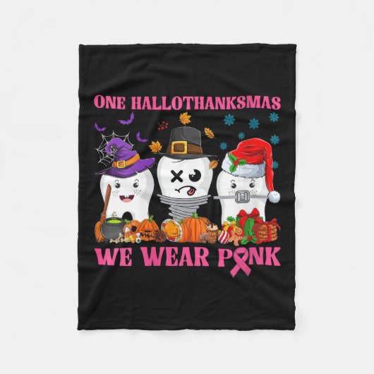 Vrouwen Een Hallothanksmas We Draag Roze Tandenbor Fleece Deken (Voorkant)