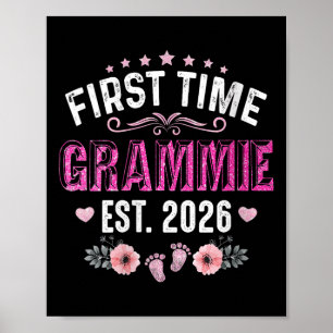 Vrouwen eerste keer Grammie Est. 2026 Funny Floral Poster