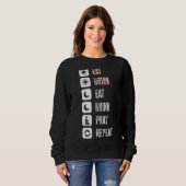 Vrouwen Eet Drink Gebed Herhaal modus Op Koel vast Trui (Voorkant volledig)