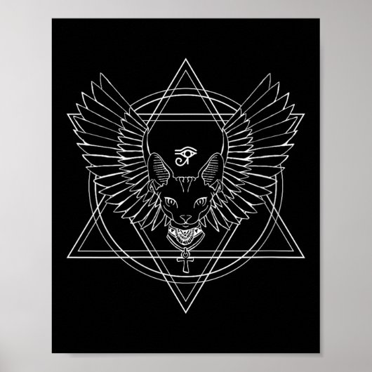 Vrouwen Egyptisch Horus Oog en kat met vleugels V- Poster (Voorkant)