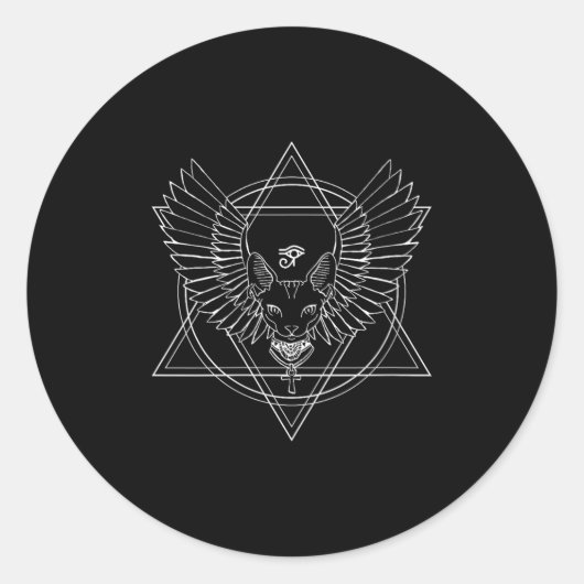 Vrouwen Egyptisch Horus Oog en kat met vleugels V- Ronde Sticker (Voorkant)