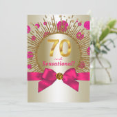 Vrouwen Elegant 70ste Verjaardagsfeest Fuchsia Gol Kaart (Staand voorkant)