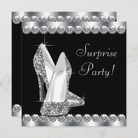 Vrouwen Elegant Black Surprise Verjaardagsfeest Kaart (Voorkant / Achterkant)