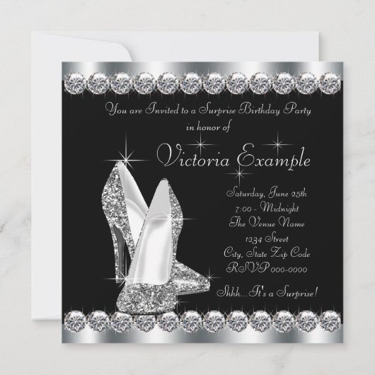 Vrouwen Elegant Black Surprise Verjaardagsfeest Kaart (Achterkant)