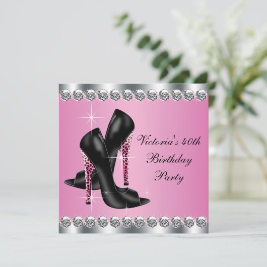 Vrouwen Elegant Chic Pink Leopard Verjaardagsfeest Kaart (Staand voorkant)