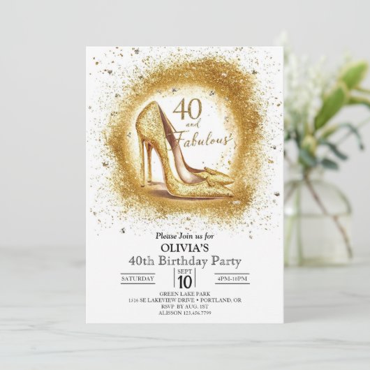 Vrouwen Elegant Digitaal Goud 40e Verjaardag Kaart (Staand voorkant)