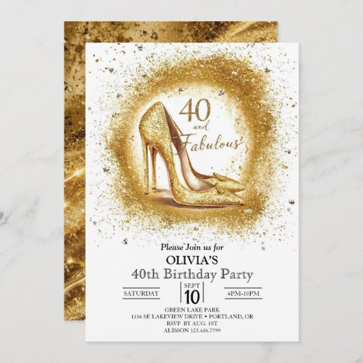 Vrouwen Elegant Digitaal Goud 40e Verjaardag Kaart (Voorkant / Achterkant)