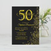 Vrouwen Elegant Golden Roos Flower 50ste verjaarda Kaart (Staand voorkant)