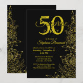 Vrouwen Elegant Golden Roos Flower 50ste verjaarda Kaart (Voorkant / Achterkant)