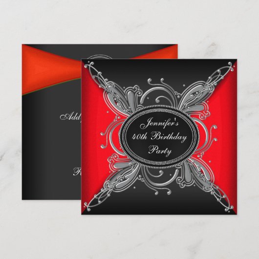 Vrouwen Elegant Rood en Zwart 40ste Verjaardagsfee Kaart (Voorkant / Achterkant)
