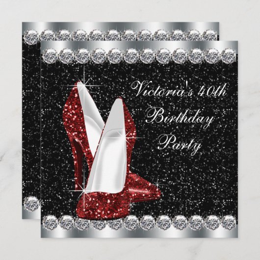 Vrouwen Elegant Ruby Red 40ste Verjaardagsfeest Kaart (Voorkant / Achterkant)