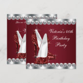 Vrouwen Elegant Ruby Red verjaardagsfeestje Kaart (Voorkant / Achterkant)