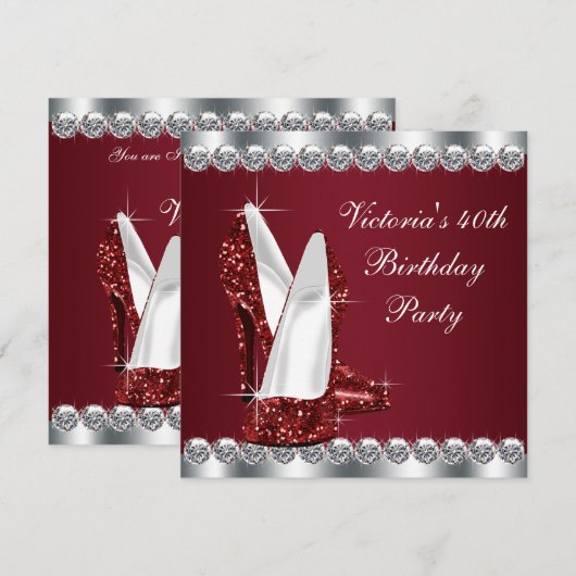 Vrouwen Elegant Ruby Red verjaardagsfeestje Kaart (Voorkant / Achterkant)