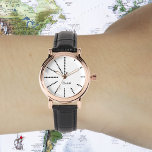 Vrouwen Elegant  Stijlvol Roos Goud Monogram Horloge<br><div class="desc">Creëer Uw eigen aangepaste, gepersonaliseerde, stijlvolle stijlvolle unieke stijlvolle moderne zwart-wit design driehoeken uren, monogram, dames roos gouden retro look stijl zwart lederen bandhorloge. Gewoon typen in jouw naam / monogram / initialen, aan te passen. Maakt een geweldig cadeau, voor verjaardag, afstuderen, moederdag, kerst, feestdagen, bruiloft, huwelijksverjaardag, Valentijnsdag, en meer,...</div>