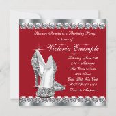 Vrouwen Elegant Zilveren en Rode Verjaardagsfeest Kaart (Achterkant)