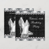 Vrouwen Elegant Zwart 40ste Verjaardag Party Kaart (Voorkant / Achterkant)