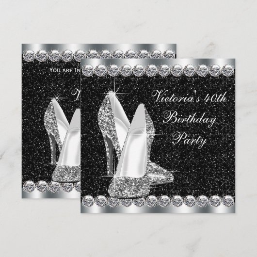 Vrouwen Elegant Zwart 40ste Verjaardag Party Kaart (Voorkant / Achterkant)