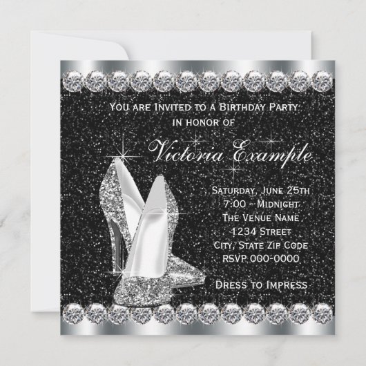 Vrouwen Elegant Zwart 40ste Verjaardag Party Kaart (Achterkant)