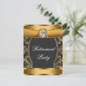 Vrouwen Elegant Zwart en Goud Pensioen Partij Kaart (Staand voorkant)