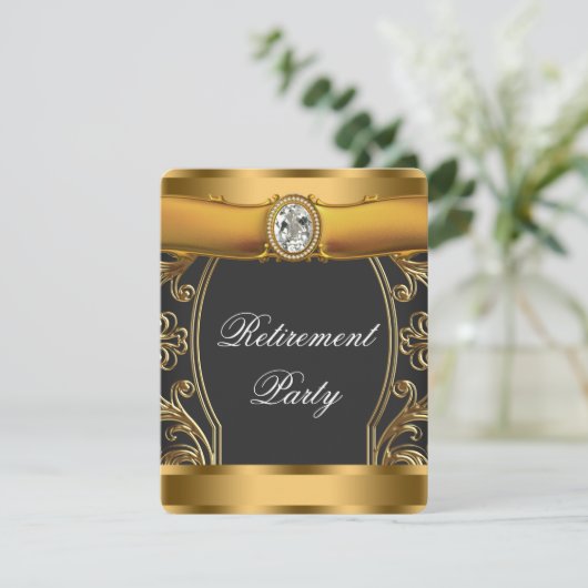 Vrouwen Elegant Zwart en Goud Pensioen Partij Kaart (Staand voorkant)