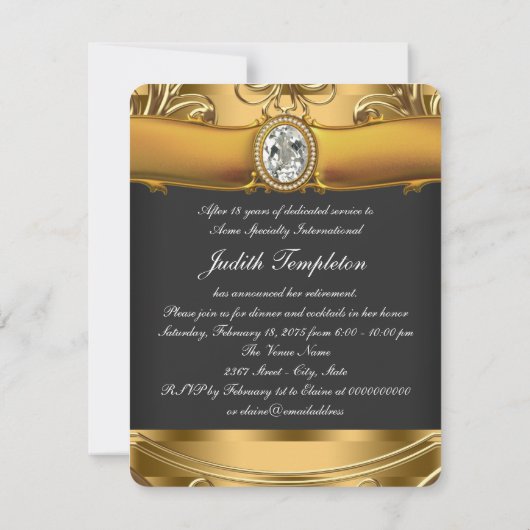 Vrouwen Elegant Zwart en Goud Pensioen Partij Kaart (Achterkant)