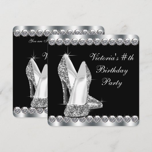 Vrouwen Elegant Zwart Verjaardagsfeest Kaart (Voorkant / Achterkant)