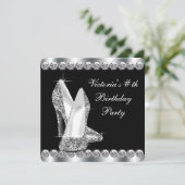 Vrouwen Elegant Zwart Verjaardagsfeest Kaart (Staand voorkant)