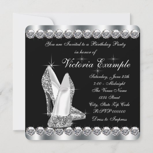 Vrouwen Elegant Zwart Verjaardagsfeest Kaart (Achterkant)