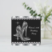 Vrouwen Elegant Zwart Verjaardagsfeest Kaart (Staand voorkant)