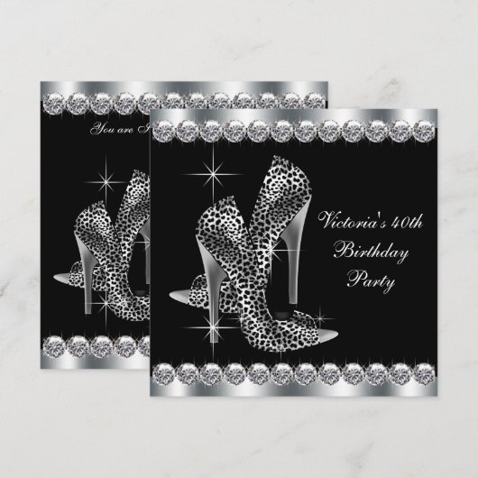 Vrouwen Elegant Zwart Verjaardagsfeest Kaart (Voorkant / Achterkant)