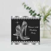 Vrouwen Elegant Zwart Verjaardagsfeest Kaart (Staand voorkant)