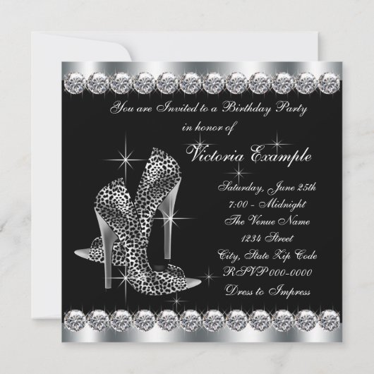 Vrouwen Elegant Zwart Verjaardagsfeest Kaart (Achterkant)