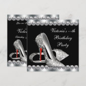 Vrouwen Elegant Zwart Verjaardagsfeest Kaart (Voorkant / Achterkant)